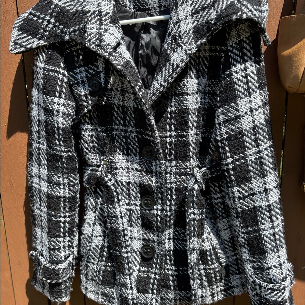Maurices Black and White Checkered Pea Coat